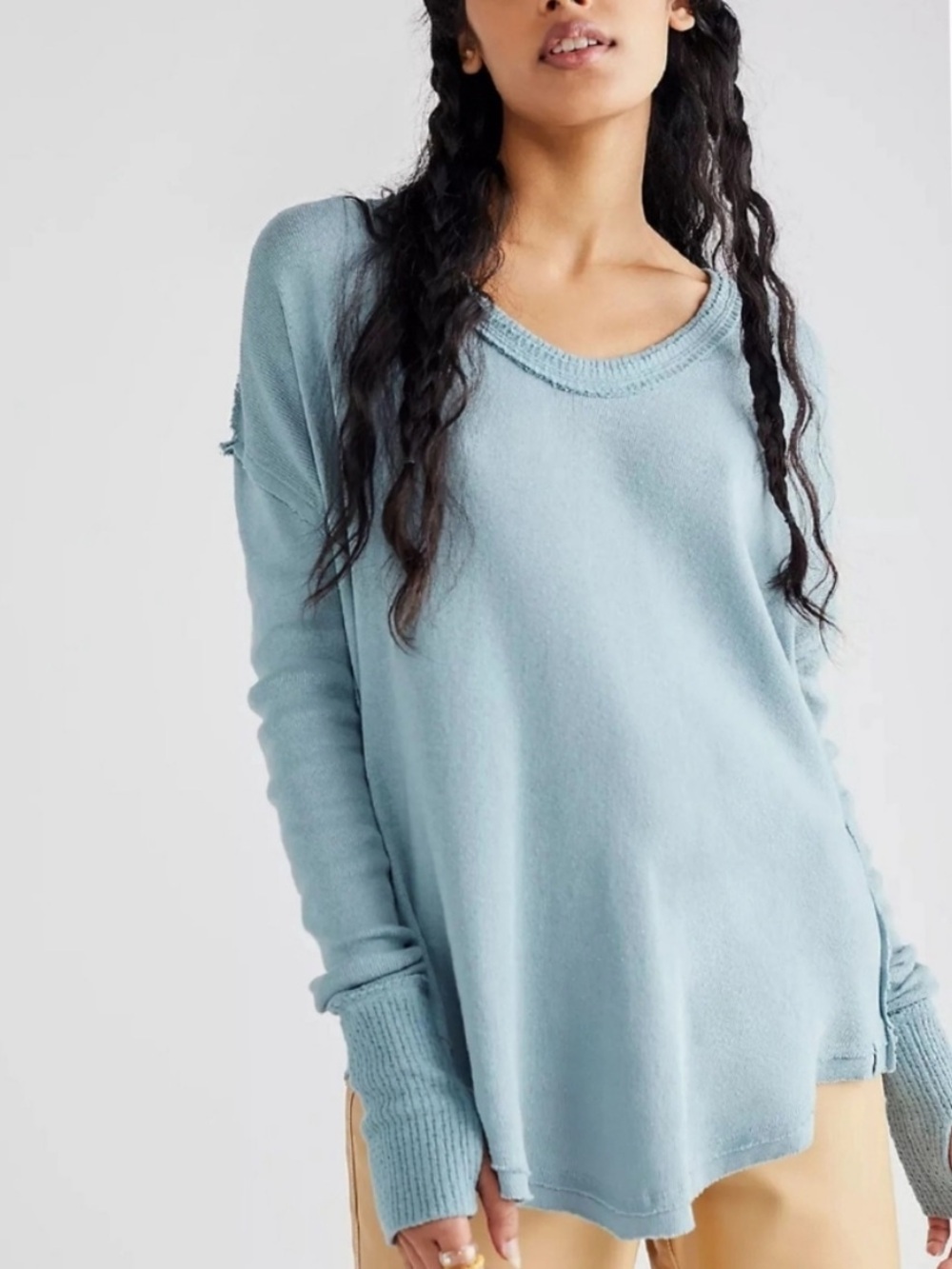 Free People We the Free Colby long sleeve raw edge top oversized relaxed small
